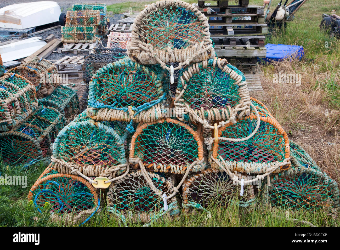 Lobster or crab pots pyramid Stock Photo Alamy