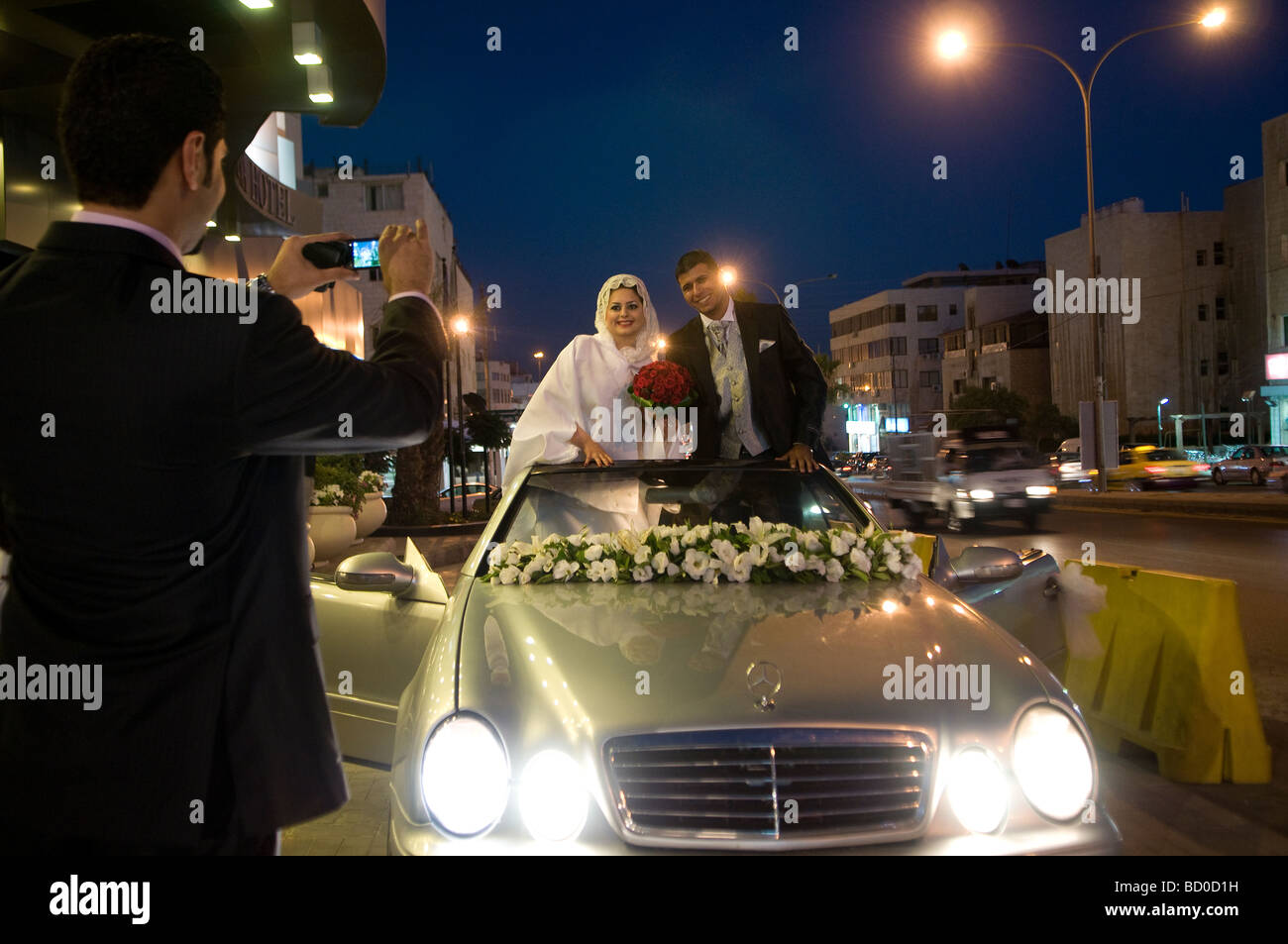 A Jordanian bride and groom posing in a pre wedding photography session in Amman Jordan Stock Photo