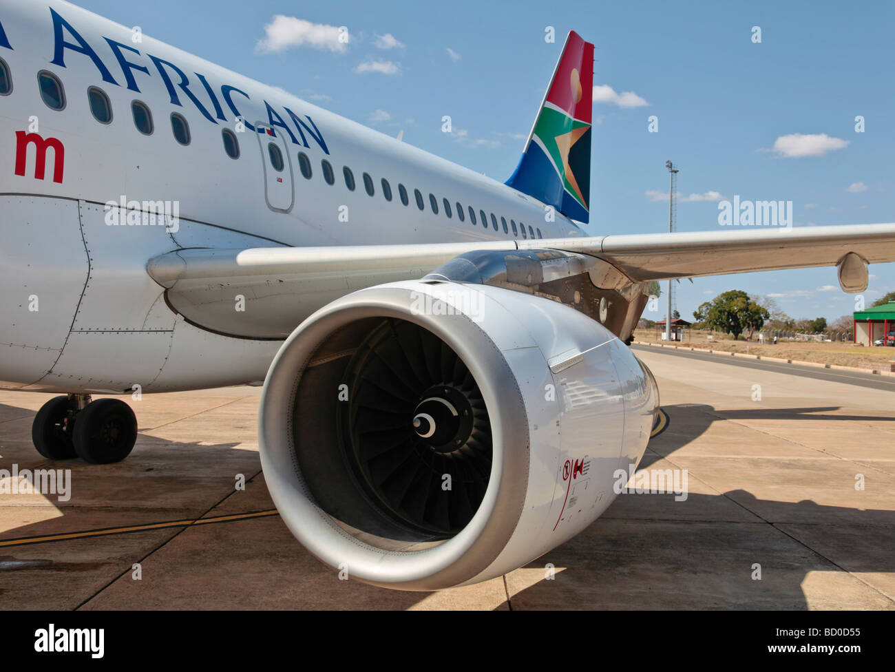 SAA jet aeroplane at Livingstone Airport, Zambia Stock Photo