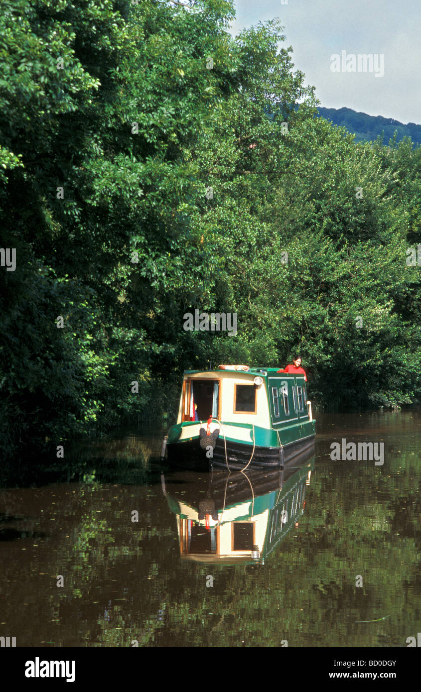 Narrowboat on the Brecon to Monmouth Canal in Wales Stock Photo