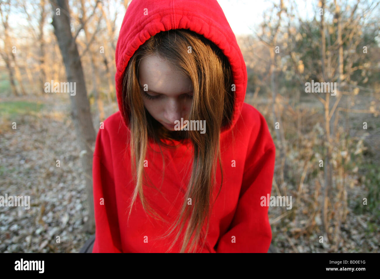 Girl in red sweatshirt sale