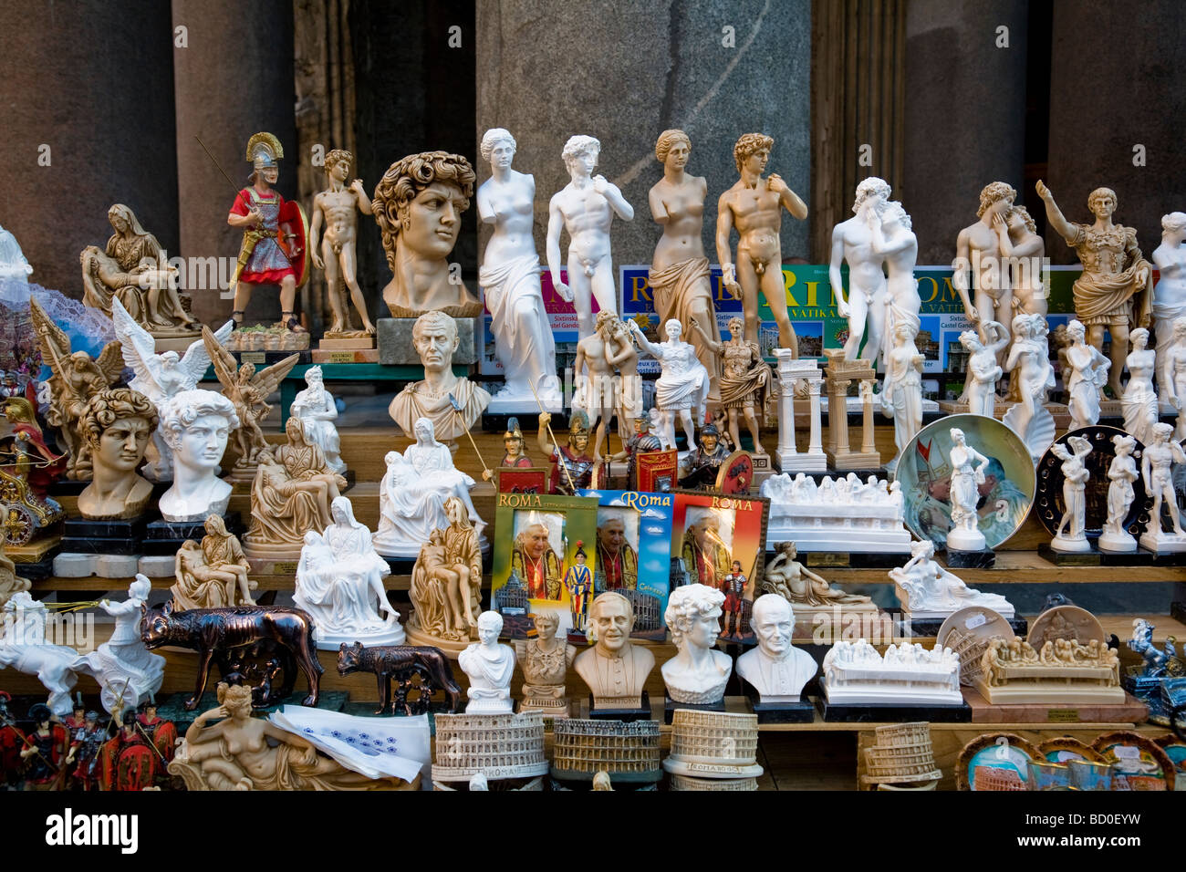 Roman souvenirs for sale outside of the Roman Pantheon, Piazza della