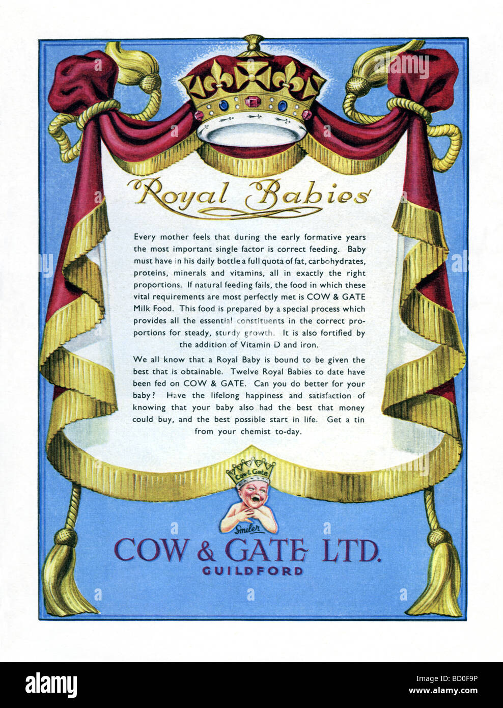 1951 advertisement for Cow & Gate milk products for babies Stock Photo