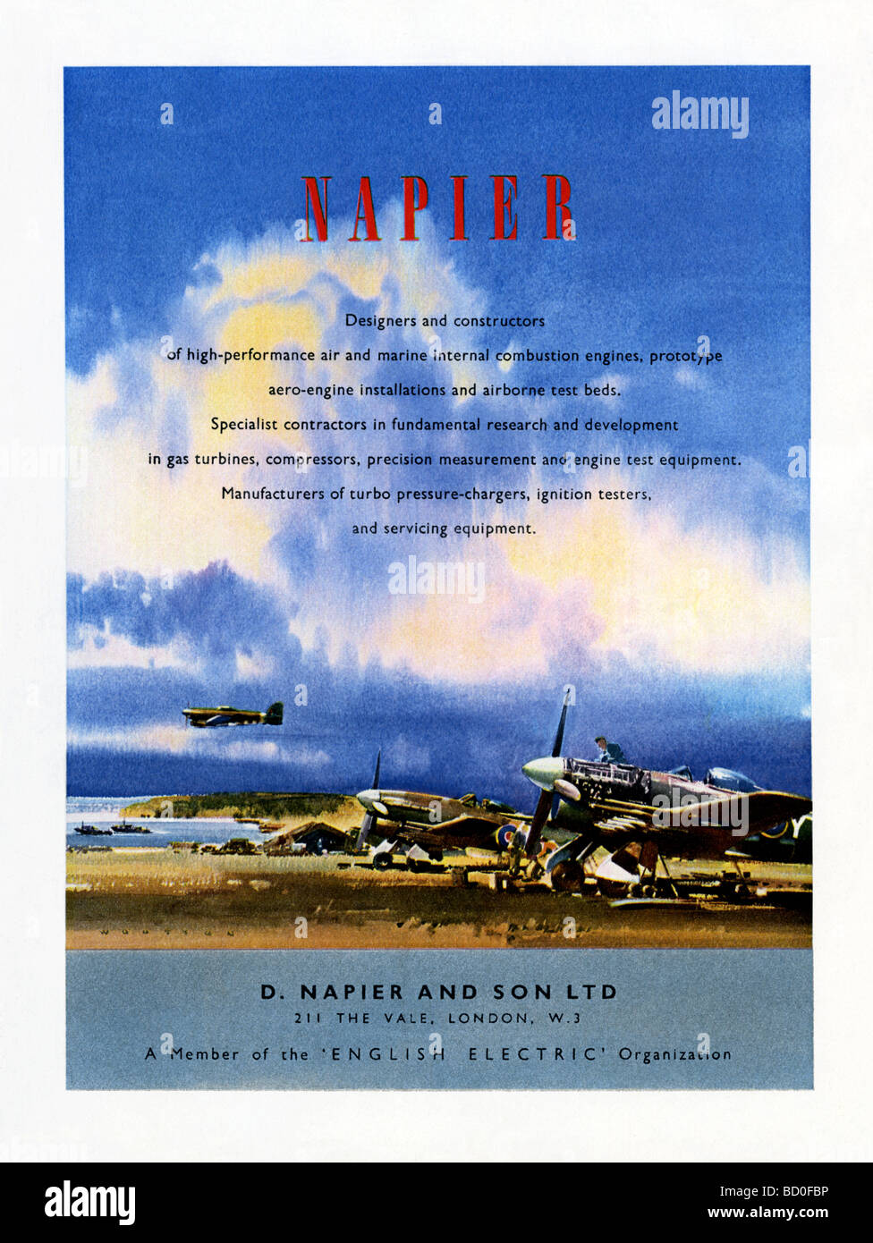 1951 advertisement for Napier aircraft and marine engines Stock Photo