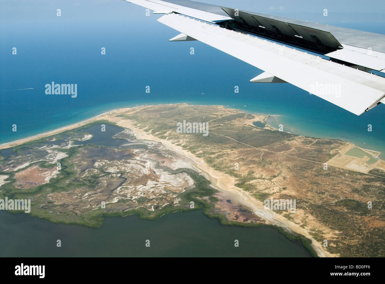 Flight over the island of Isla de Margarita, Venezuela. Stock Photo