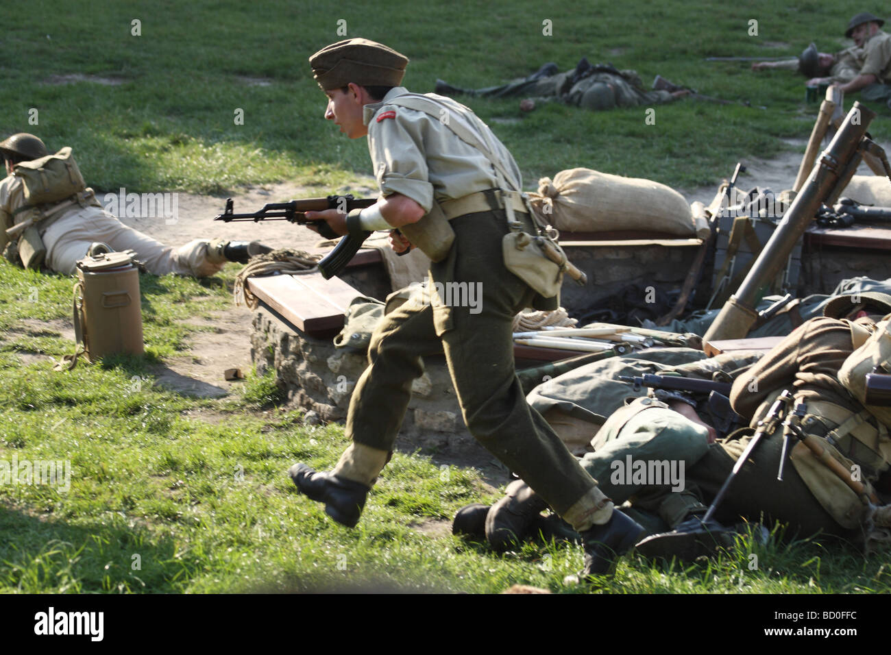 Re-enactment of important second war act - Battle of Monte Cassino. Annual event in Ogrodzieniec, Poland. Stock Photo