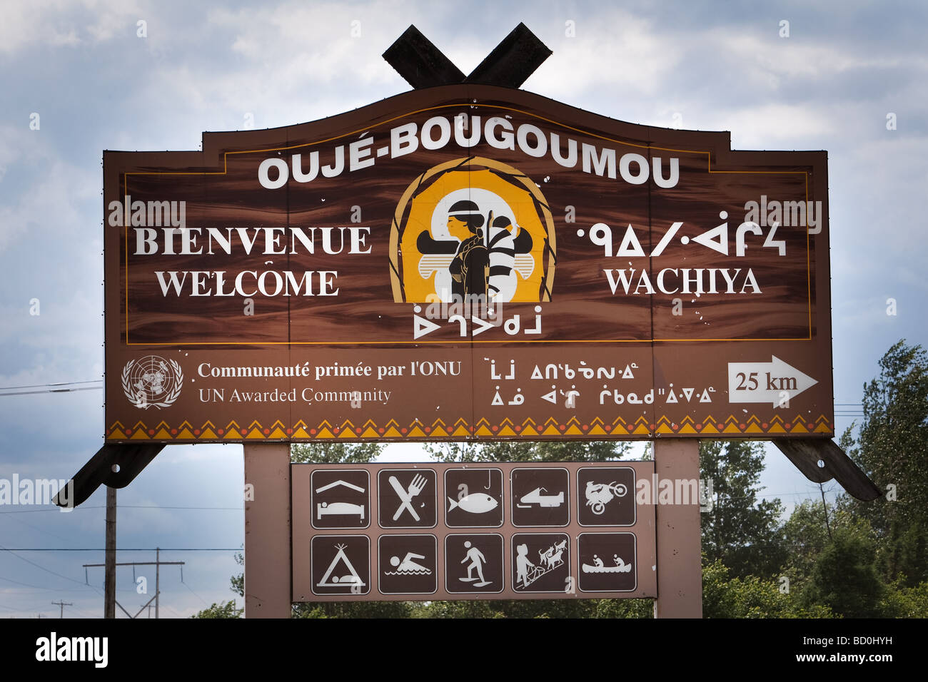 a sign travelers to the OujeBougoumou Cree indian reserve