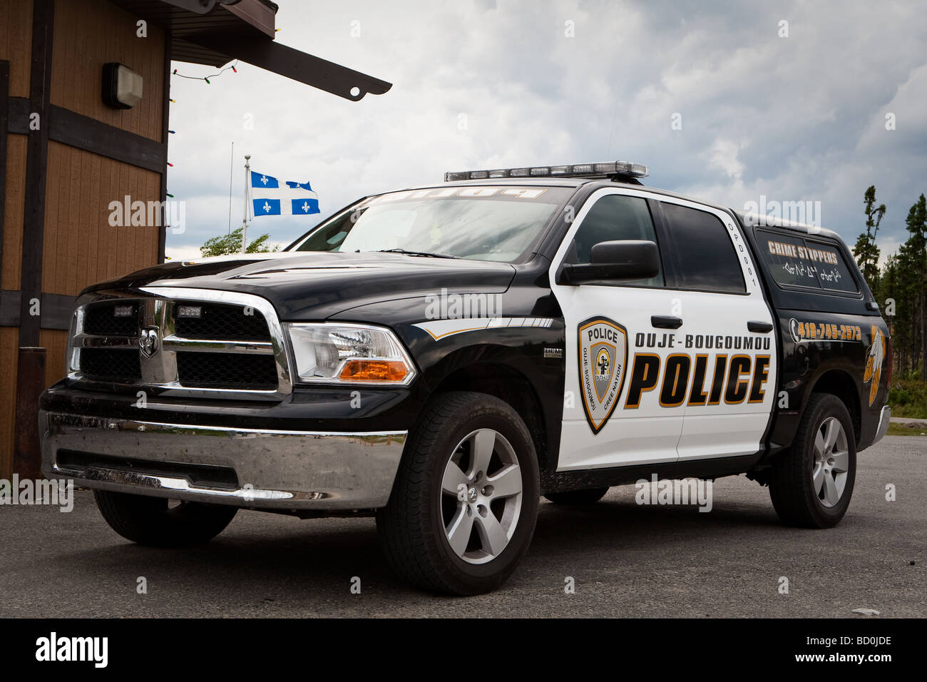 A police car is pictured in the Ouje Bougoumou Cree reserve Stock Photo