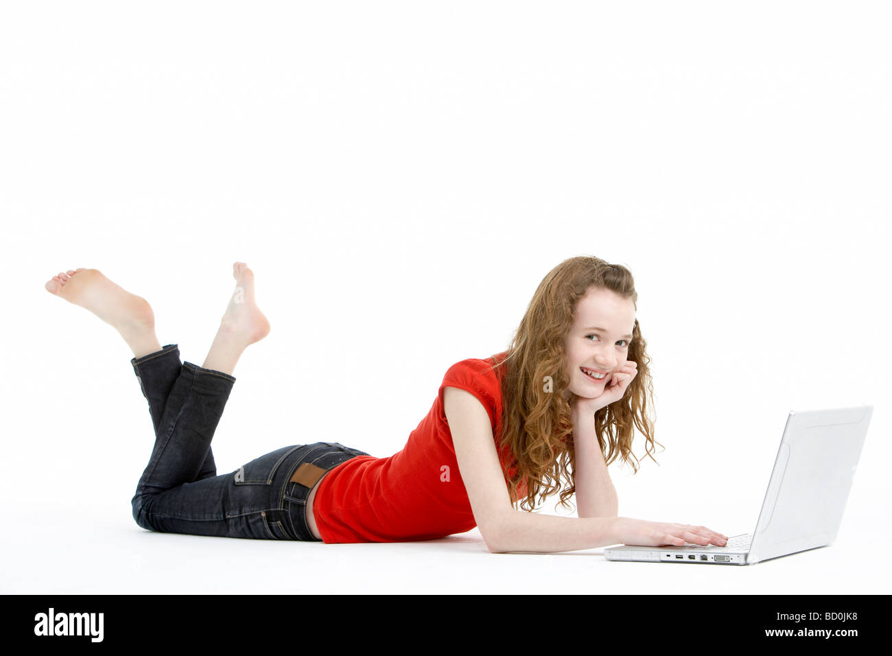 Half-length Portrait Of A Young Girl Lying Down On Her Chest. Sexy Female  Lingerie. Uniform Background. Stock Photo, Picture and Royalty Free Image.  Image 116428340.