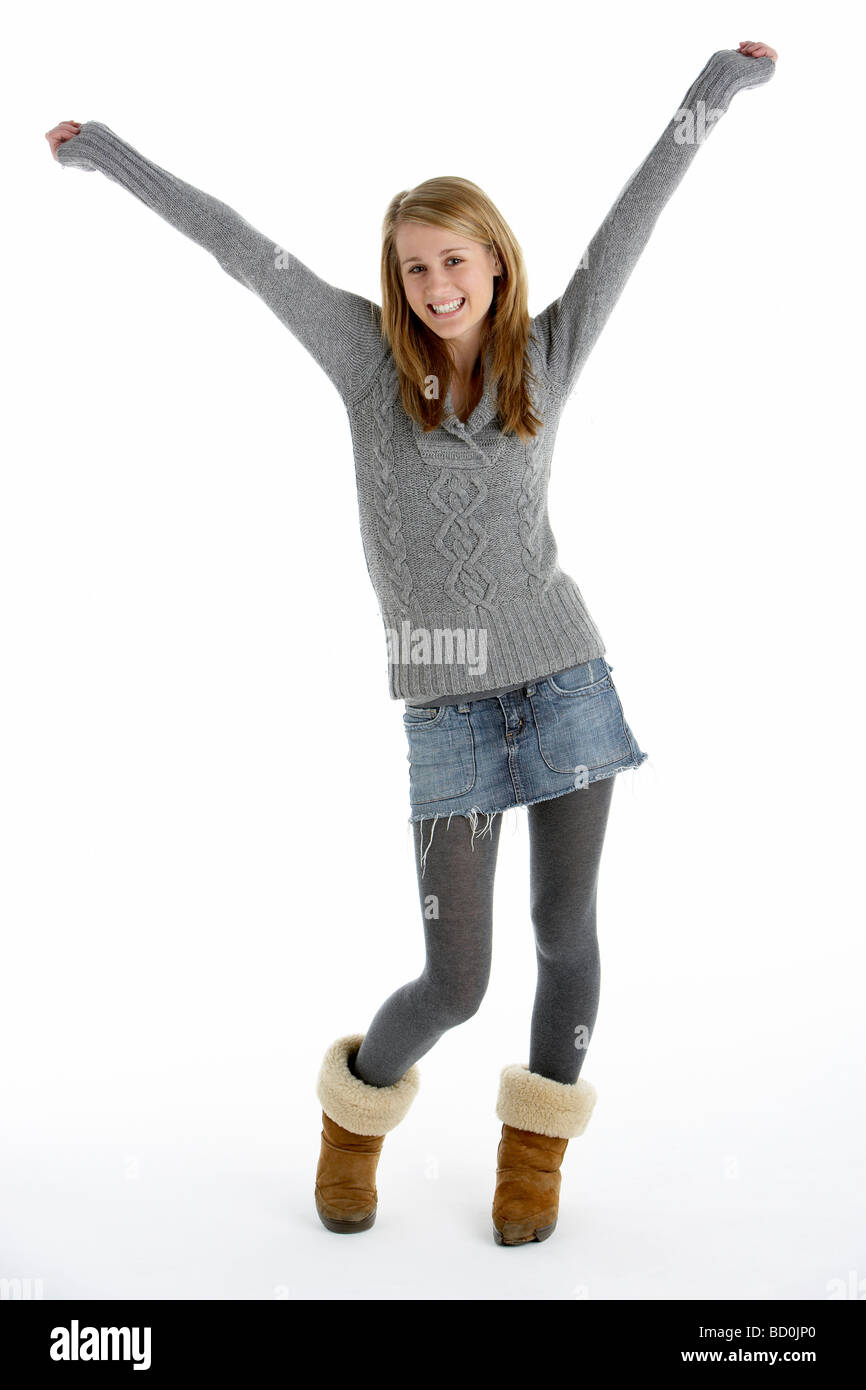 Full Length Portrait Of Teenage Girl Stock Photo