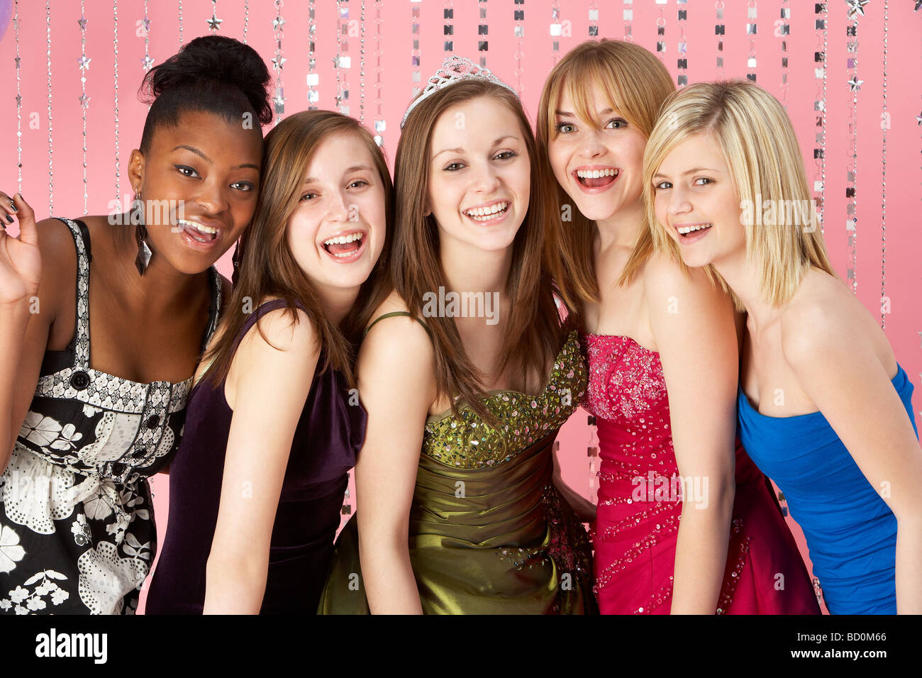 Group Of Teenage Friends Dressed For Prom Stock Photo