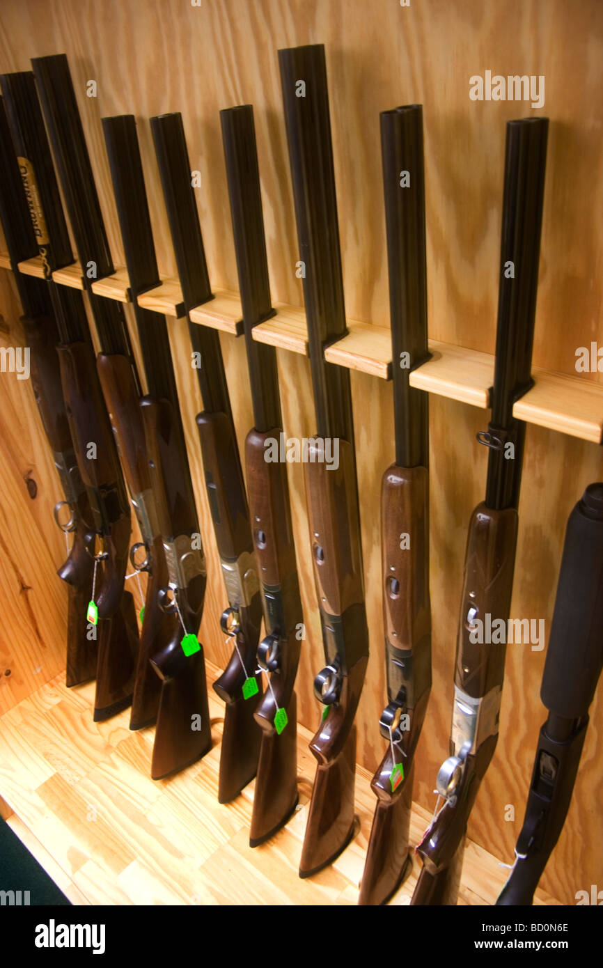 Gun shop in Burlington near to Minot North Dakota Many types of weapons are for sale here including shotguns. Stock Photo