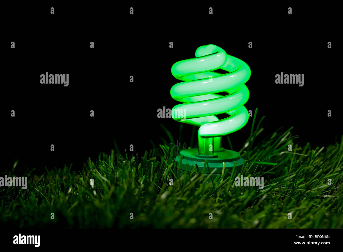 Close up of green fluorescent bulb Stock Photo