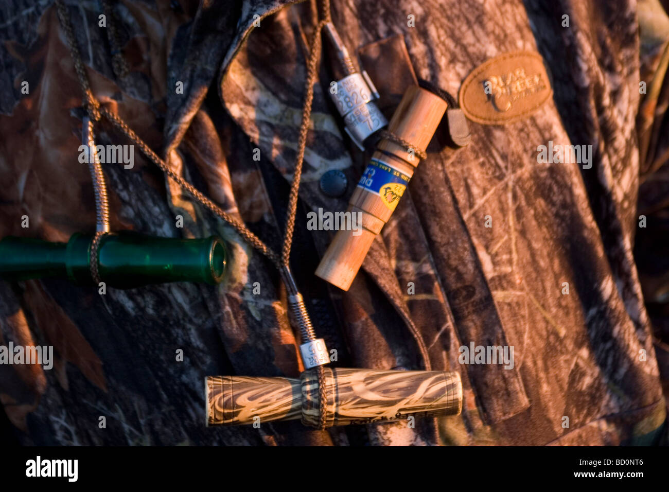 Various types of ducks calls Duck hunting at dawn on a hilltop south