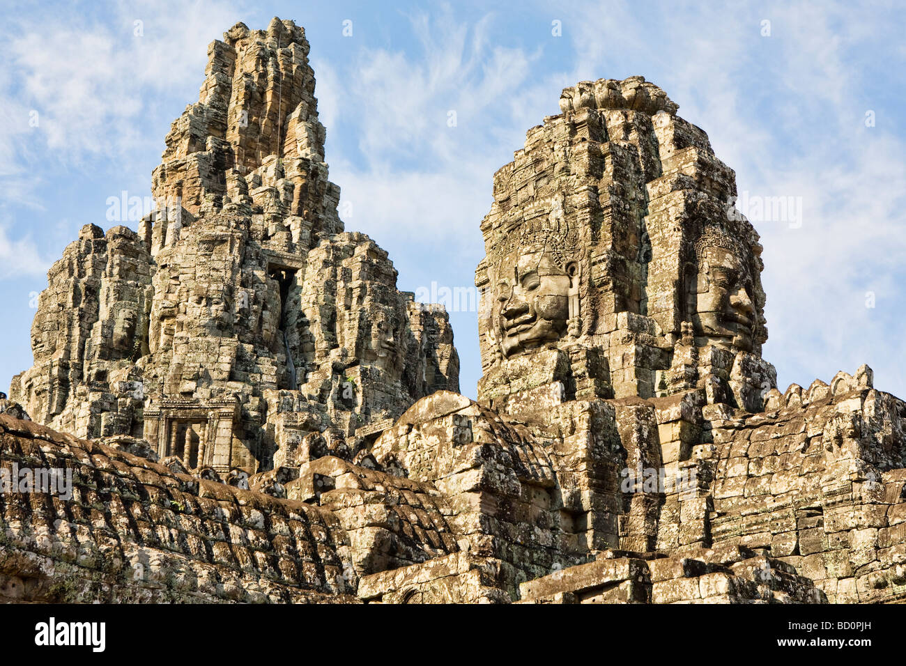 The Bayon, a Khmer temple at Angkor in Cambodia at the centre of Angkor Thom. Built in the late 12th century/early 13th century. Stock Photo