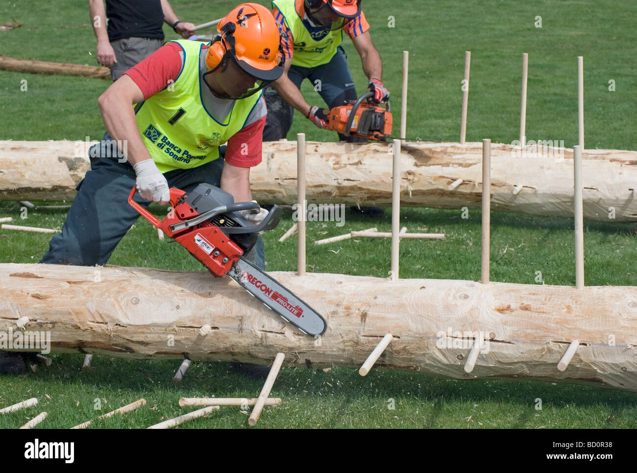 logging competition with chainsaws Stock Photo Alamy