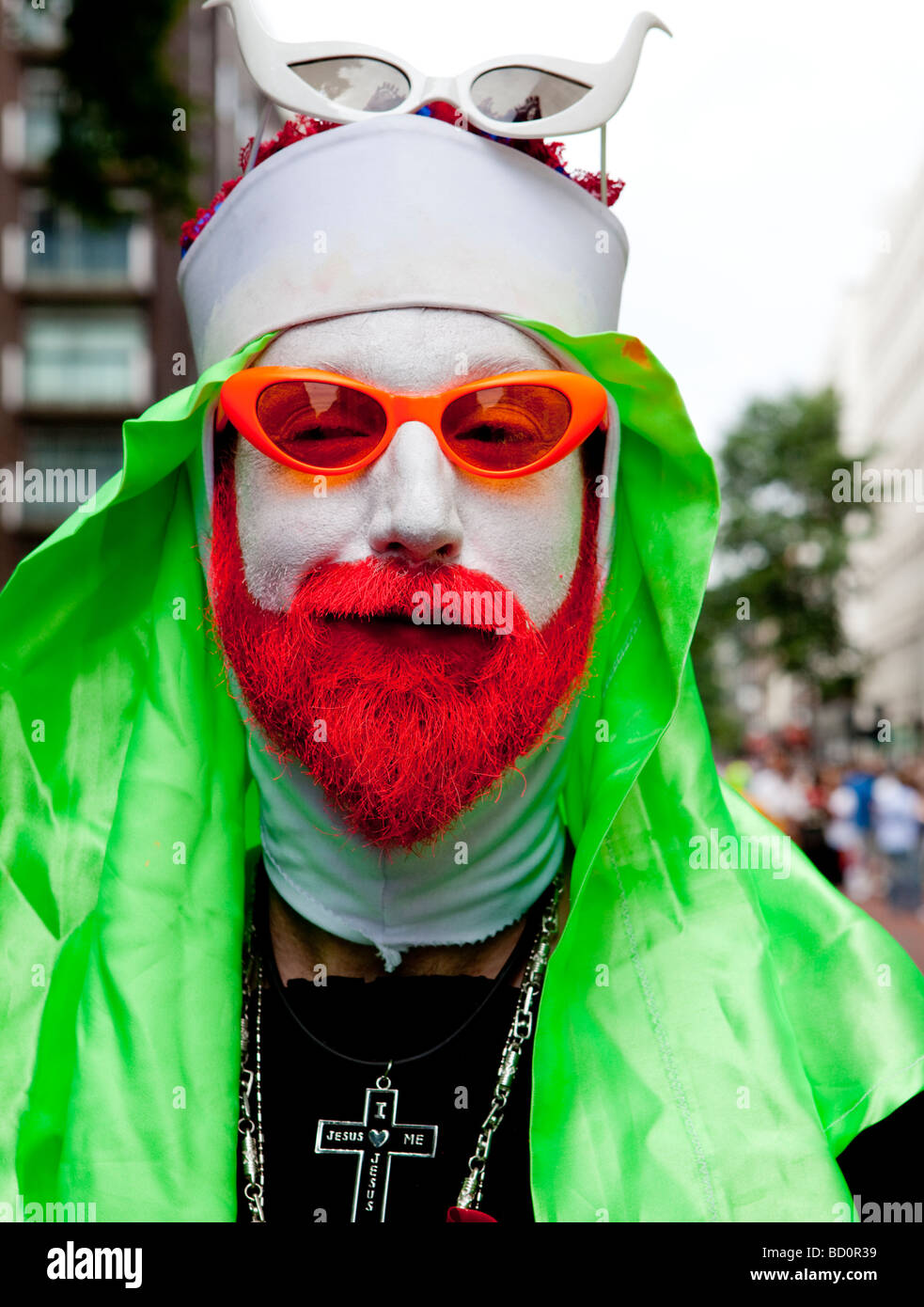 Man Woman With Orange Beard At The Gay pride March In London UK Stock Photo