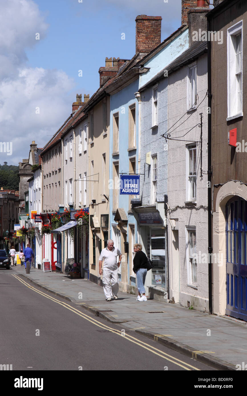 Shepton Mallet Somerset shops and visitors on the High Street Stock