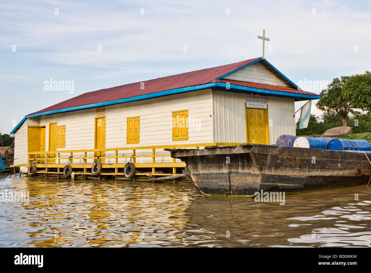 A floating church on Tong Le Sap Lake in Cambodia Stock Photo