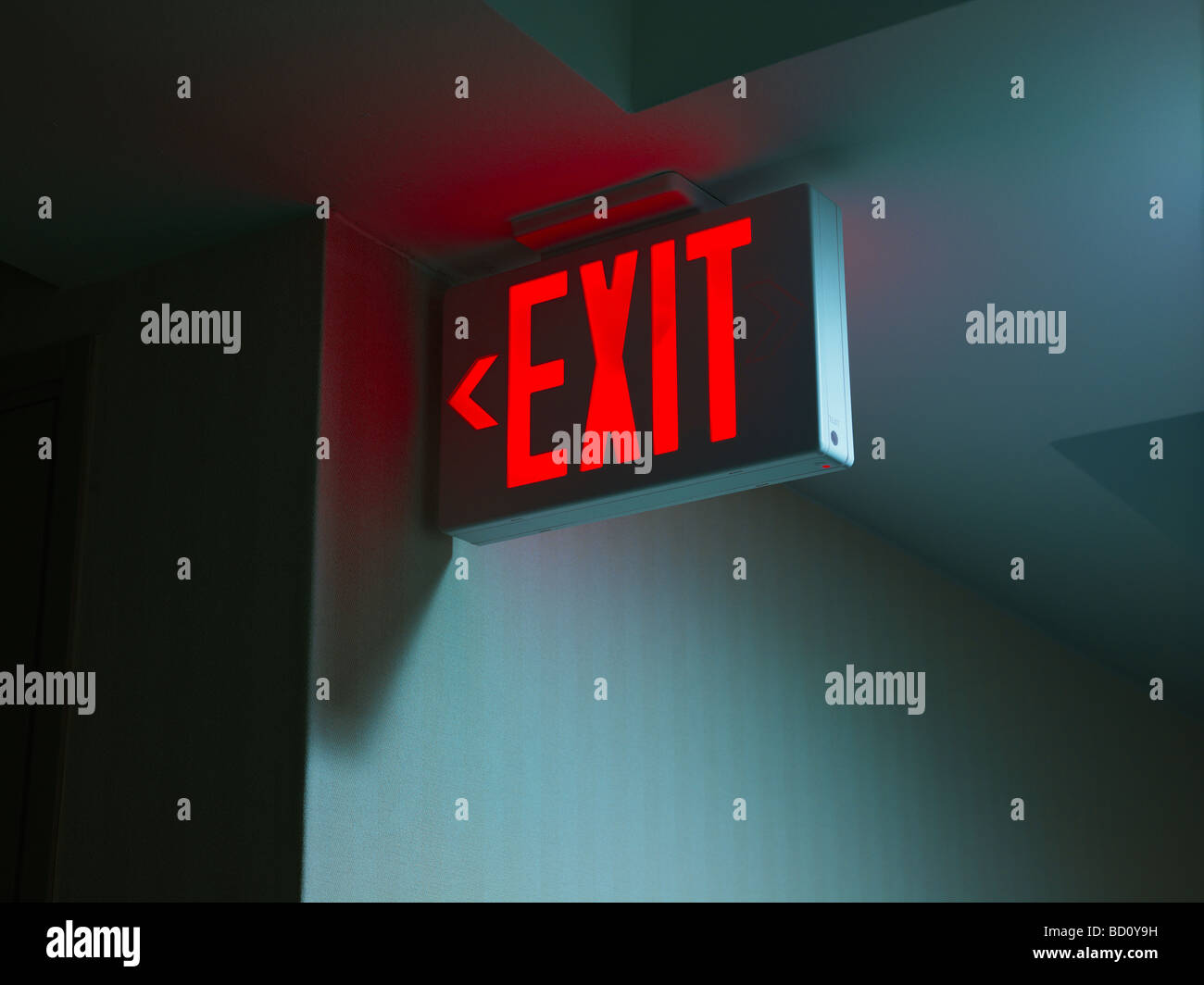 exit sign, hotel Stock Photo