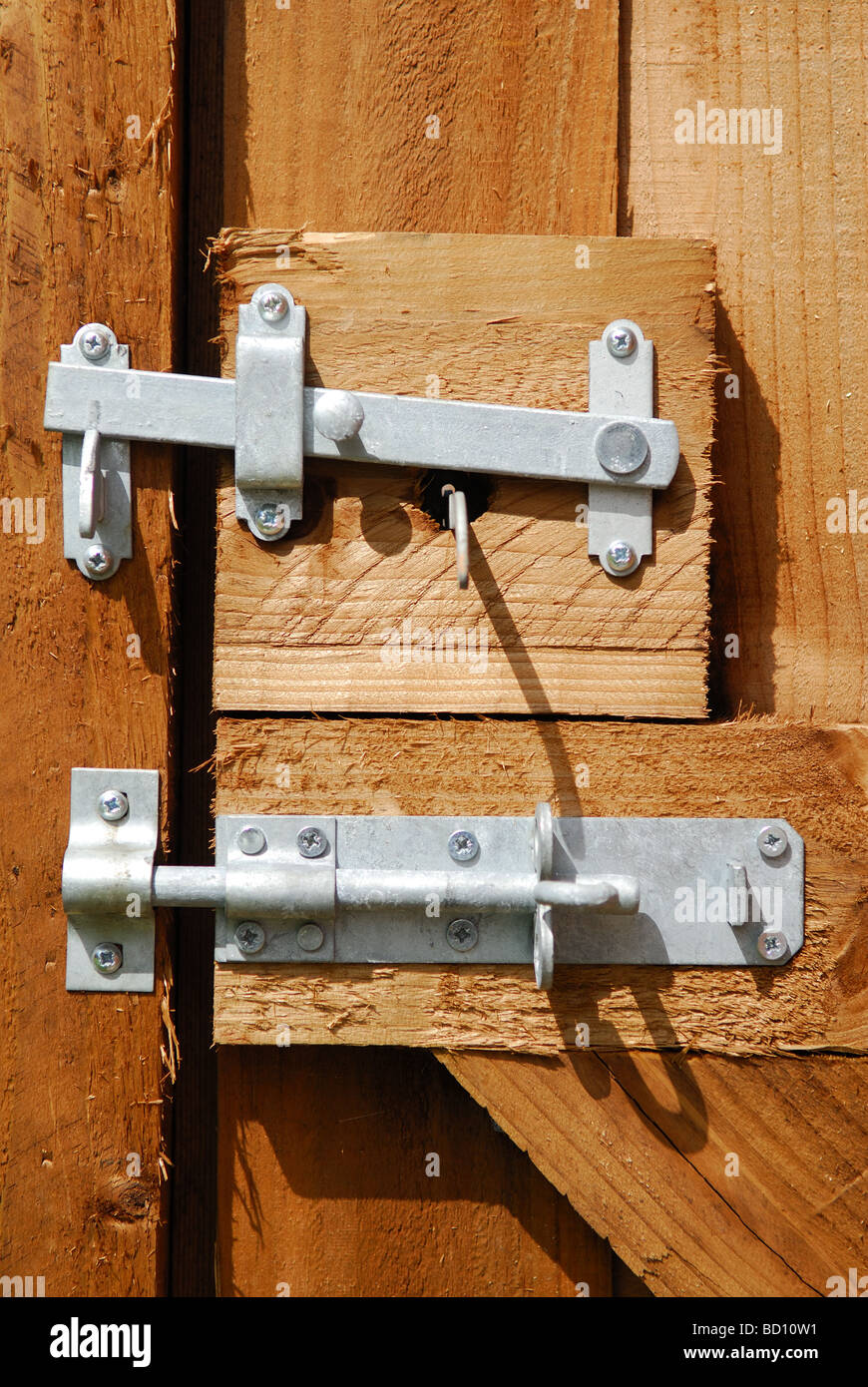 Wooden Gate lock And Latch. Stock Photo