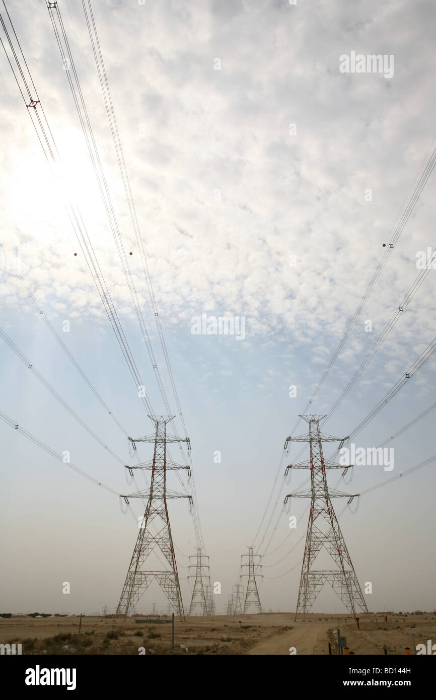 Power Transmission Lines Kuwait Desert Electricty Stock Photo