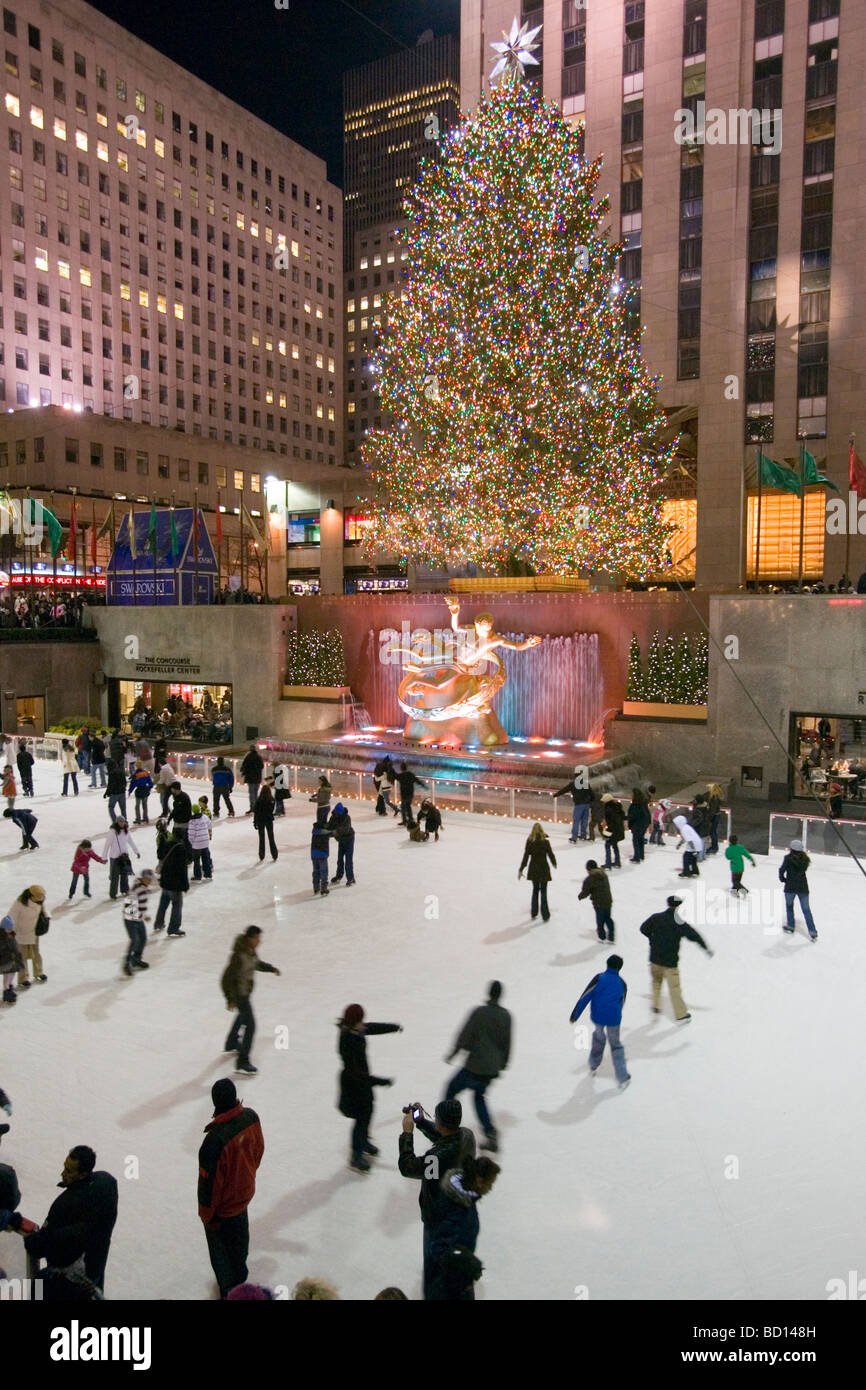 Ice Skaters at Ice skating rink at the Christmas Tree at Rockefeller