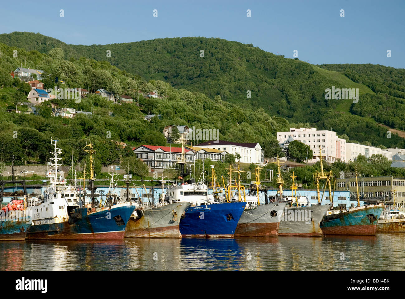 Vessels in harbour at Petropavlovsk-Kamchatsky , Kamchatka , Russian Far East Stock Photo