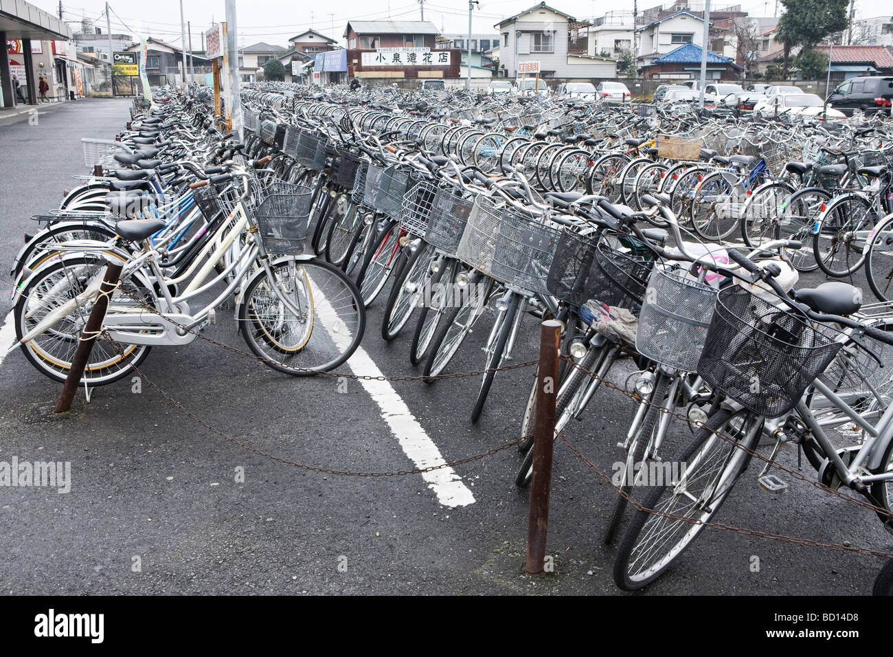 Mass bicycle parking in Chiba province Japan Stock Photo Alamy