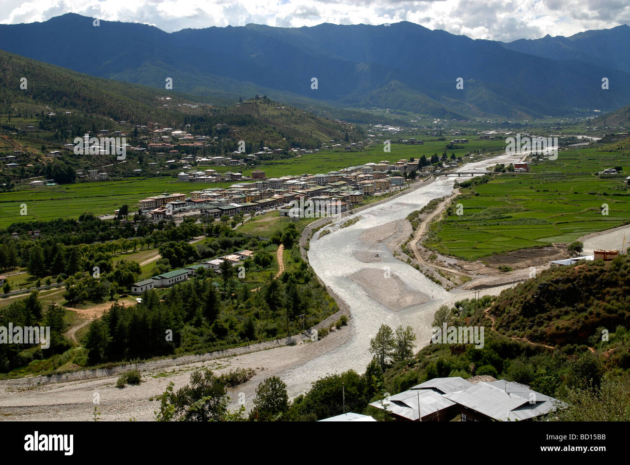 Areal view of Paro, Bhutan Stock Photo