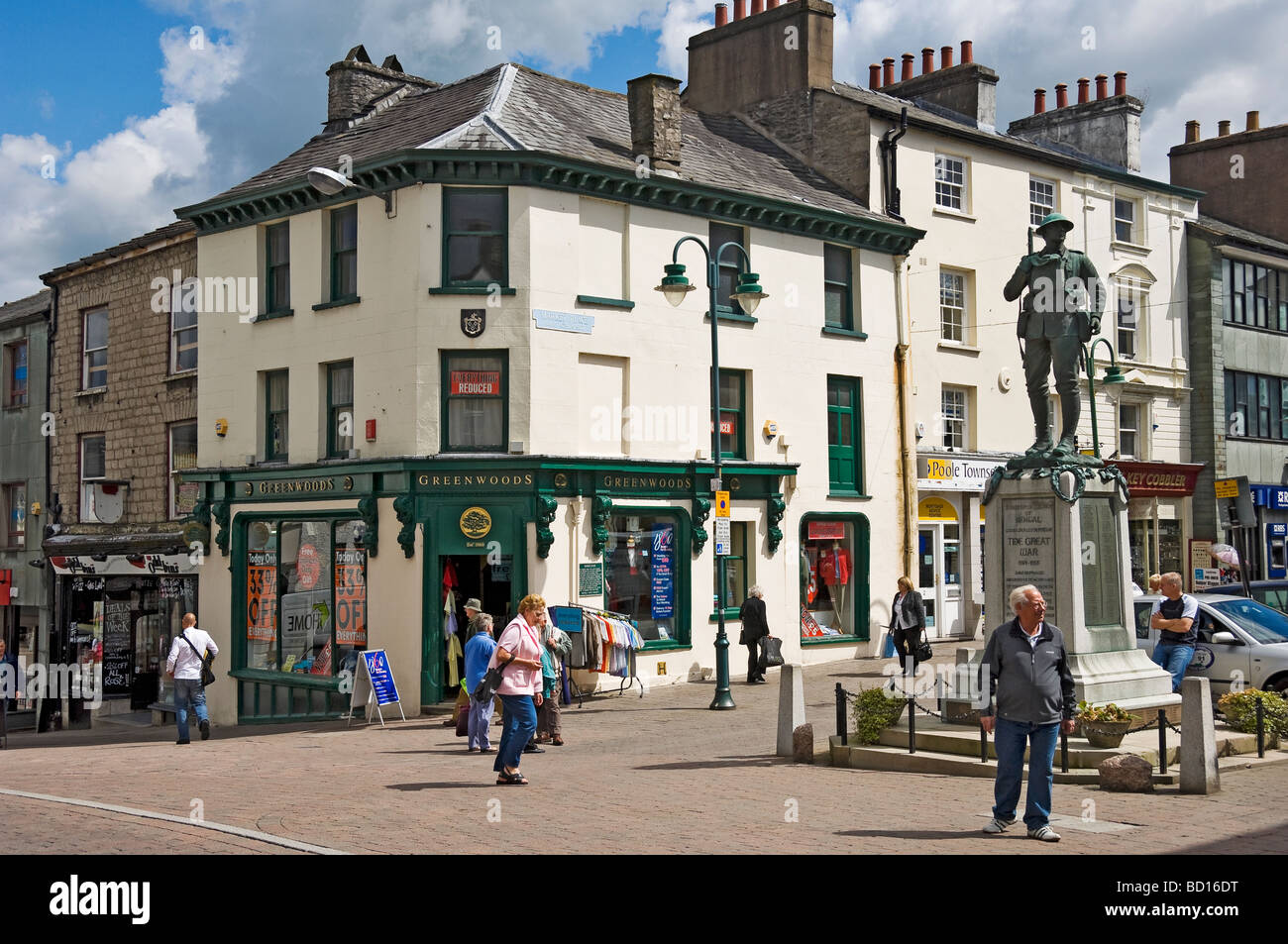 Market Place and war memorial on Stricklandgate Kendal Cumbria Stock