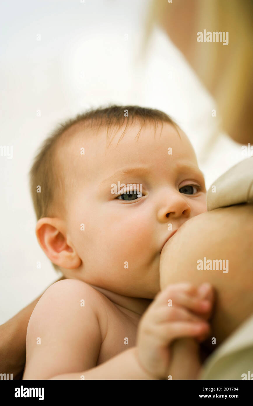 Baby breastfeeding, close-up Stock Photo