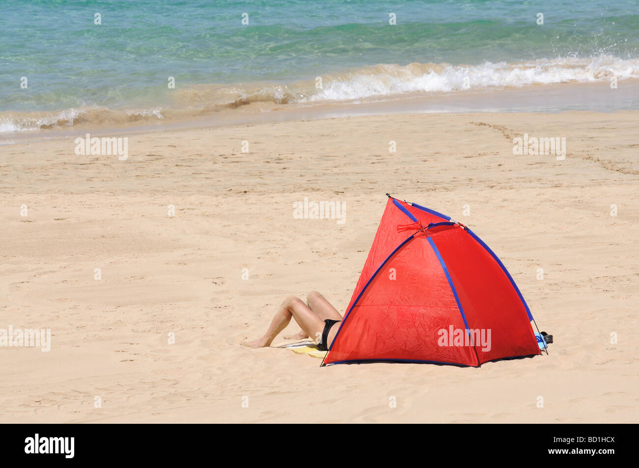 Tent on the beach. Canary Island Fuerteventura, Spain Stock Photo