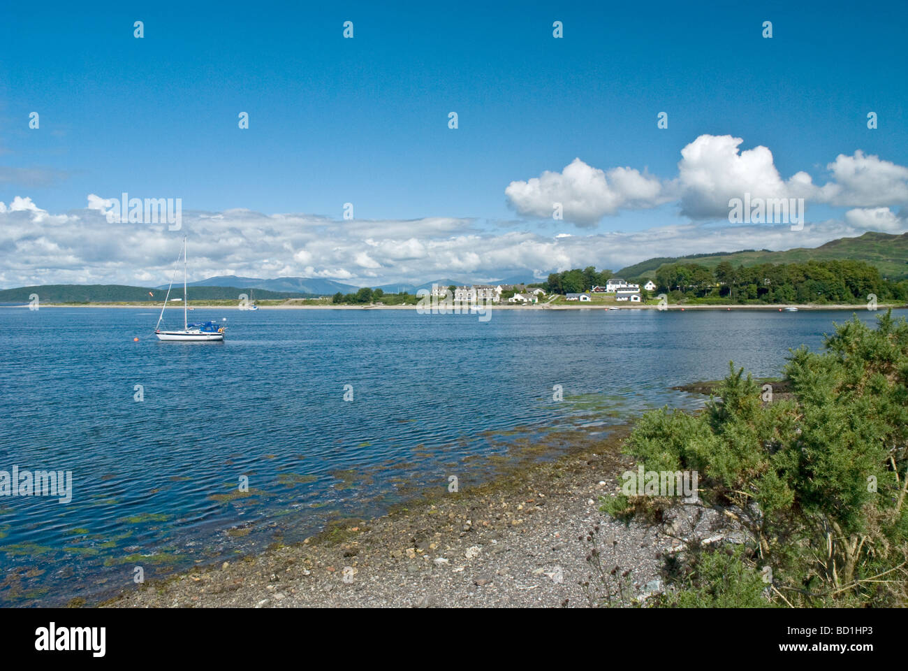 Boats in bay at Connel looking North to North Connel nr Oban Argyll