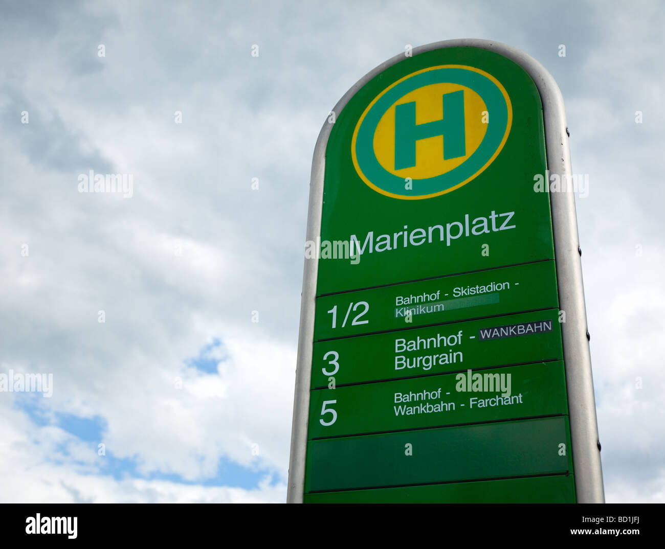 Germany Europe - bus stop sign with information Stock Photo