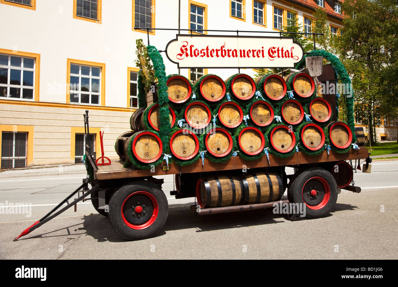 Bavaria, Germany - German beer barrels on an old brewery dray Stock Photo