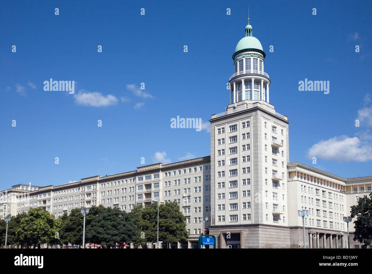Karl Marx Allee at Frankfurter Tor, with Block F Nord, Berlin, Germany Stock Photo