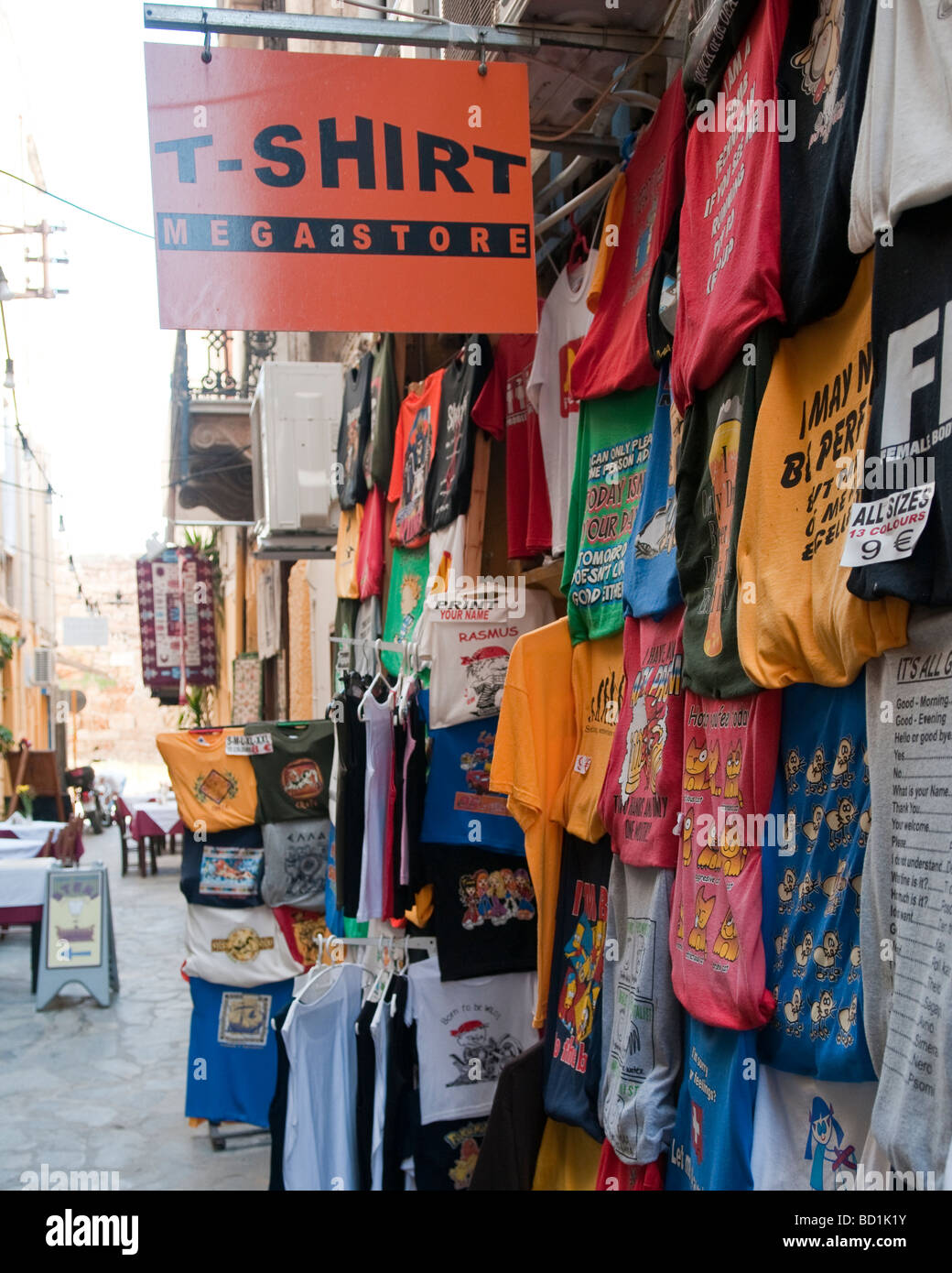 Shop selling t shirts in Chania, Crete, Greece Stock Photo - Alamy