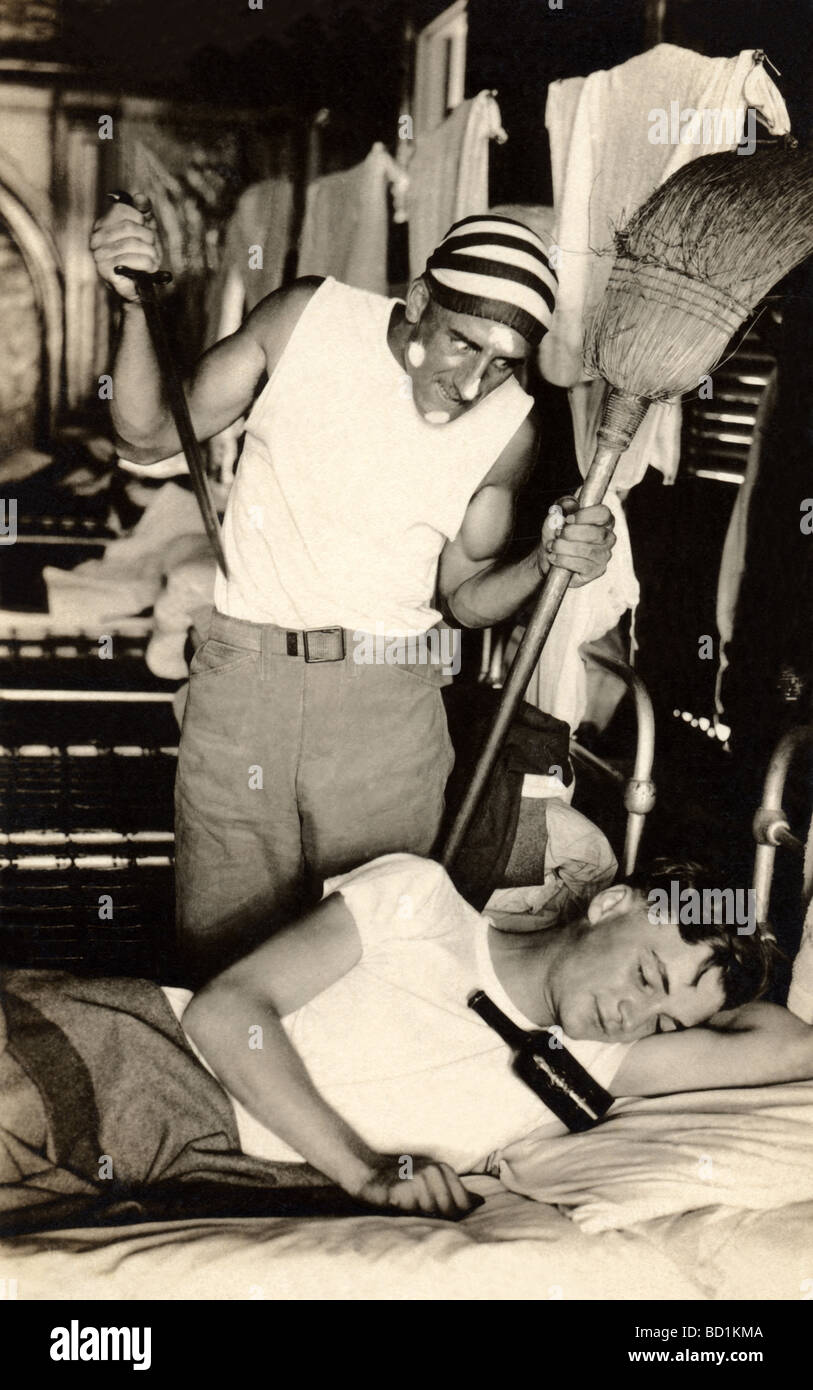 Crazed Soldier About to Attack Sleeping Bunkmate Stock Photo