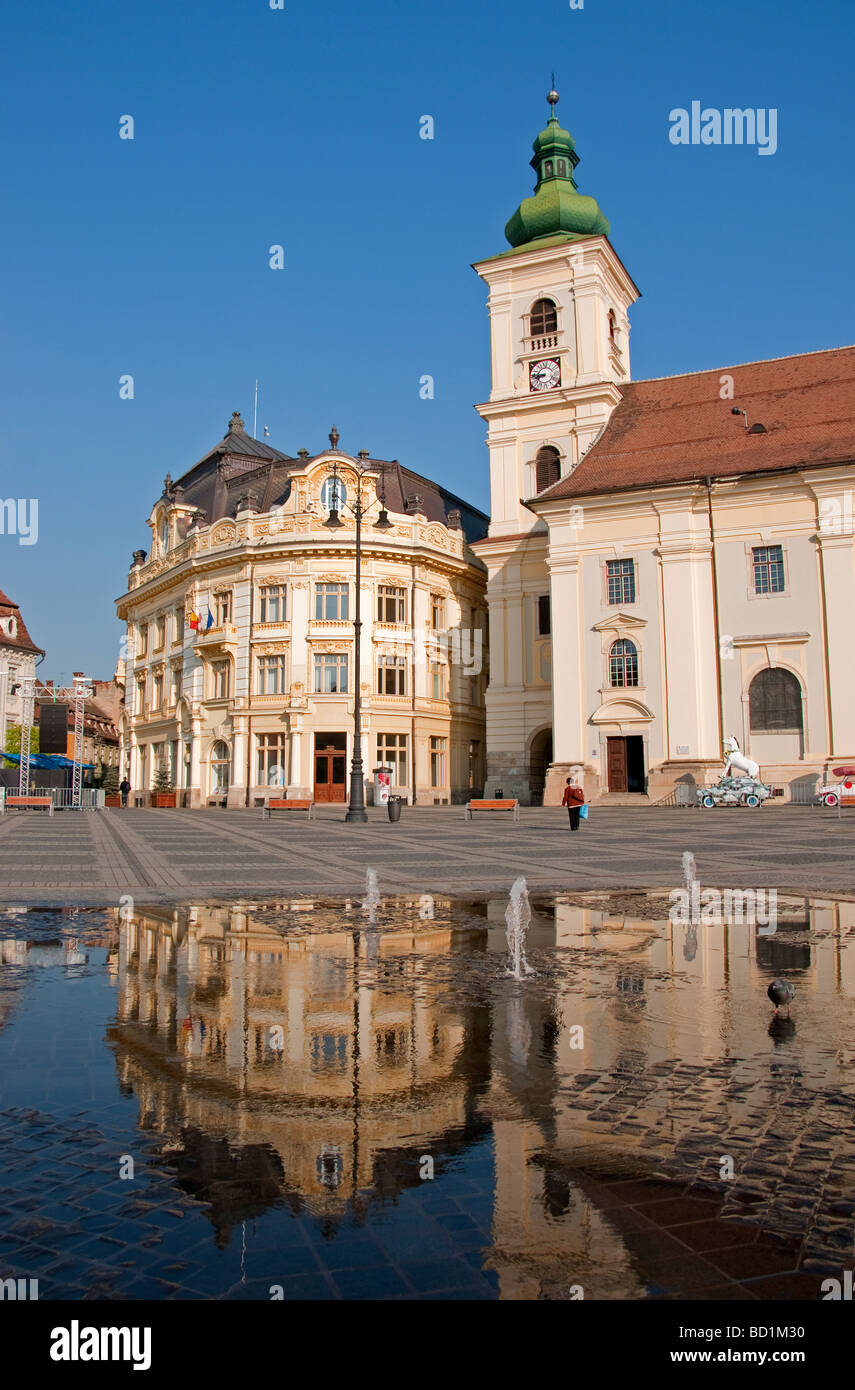 Romania's Sibiu City Hall and Holy Trinity Roman Catholic Cathedral