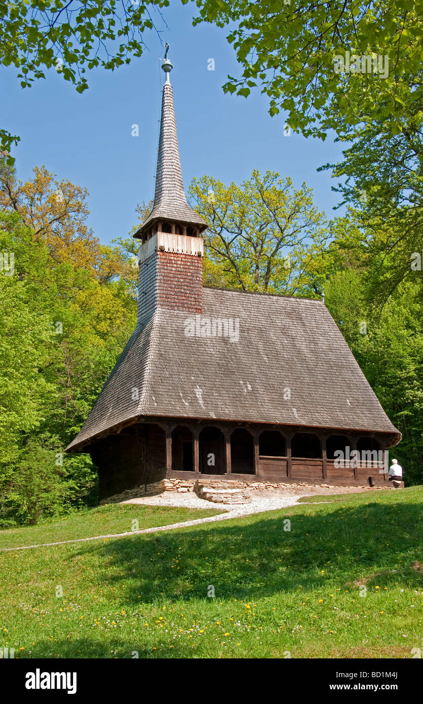 Romania's Museum of Traditional Folk Civilization wooden church from Bezdad Salaj region at Sibiu in Transylvania Stock Photo
