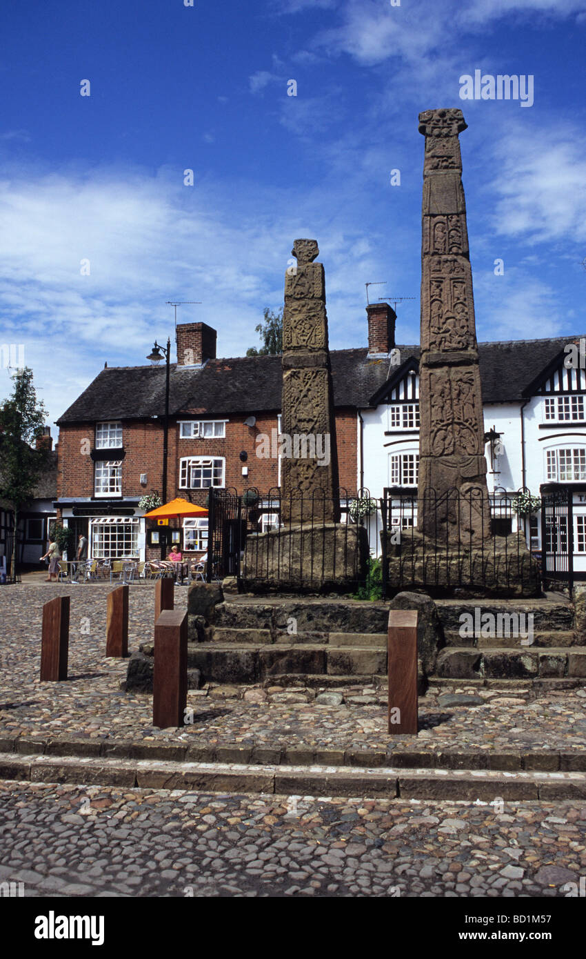 Famous Historic Saxon Crosses In The Market Square In Sandbach Stock ...