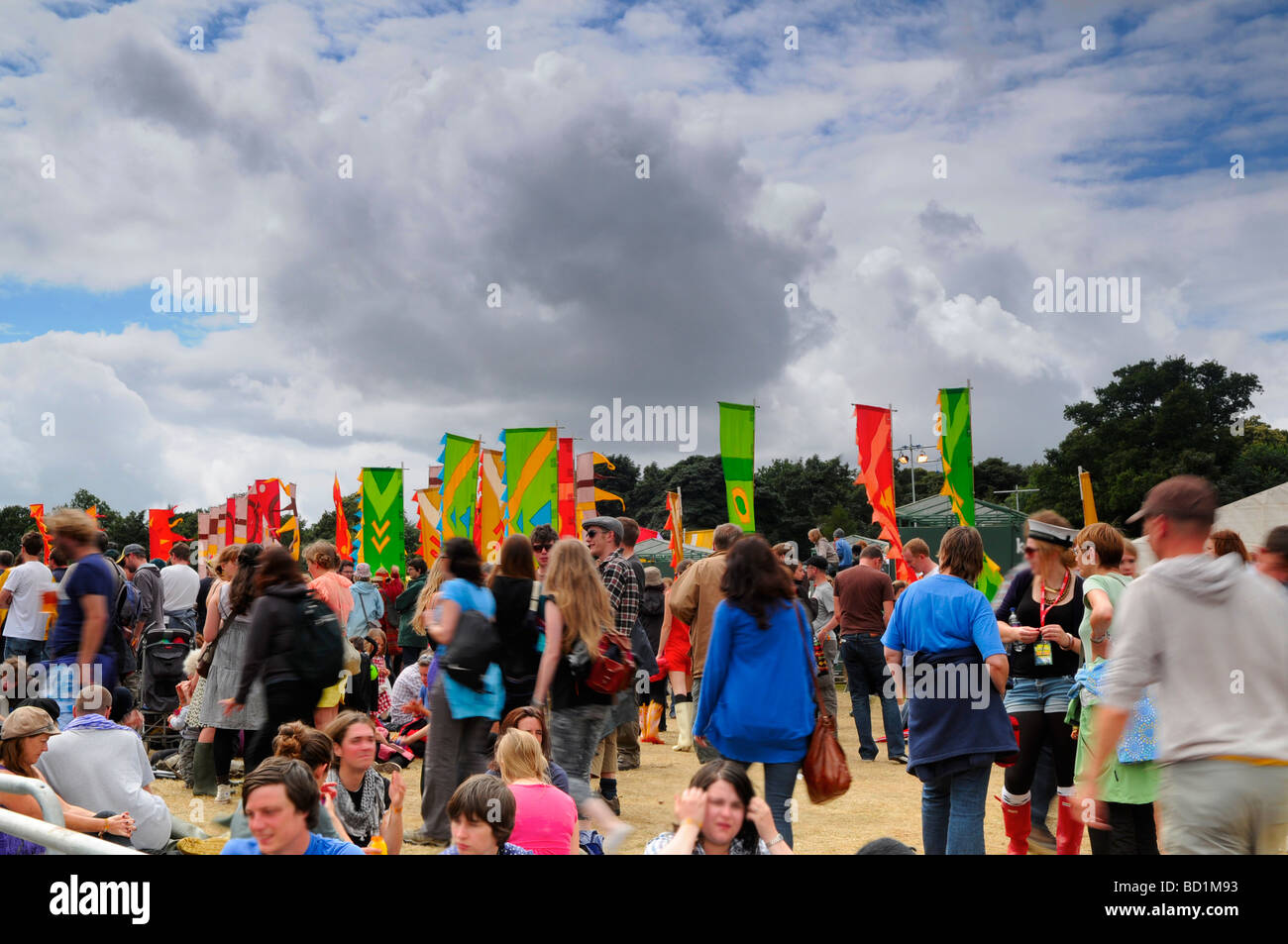 Crowds and flags Latitude Music Festival, UK Stock Photo