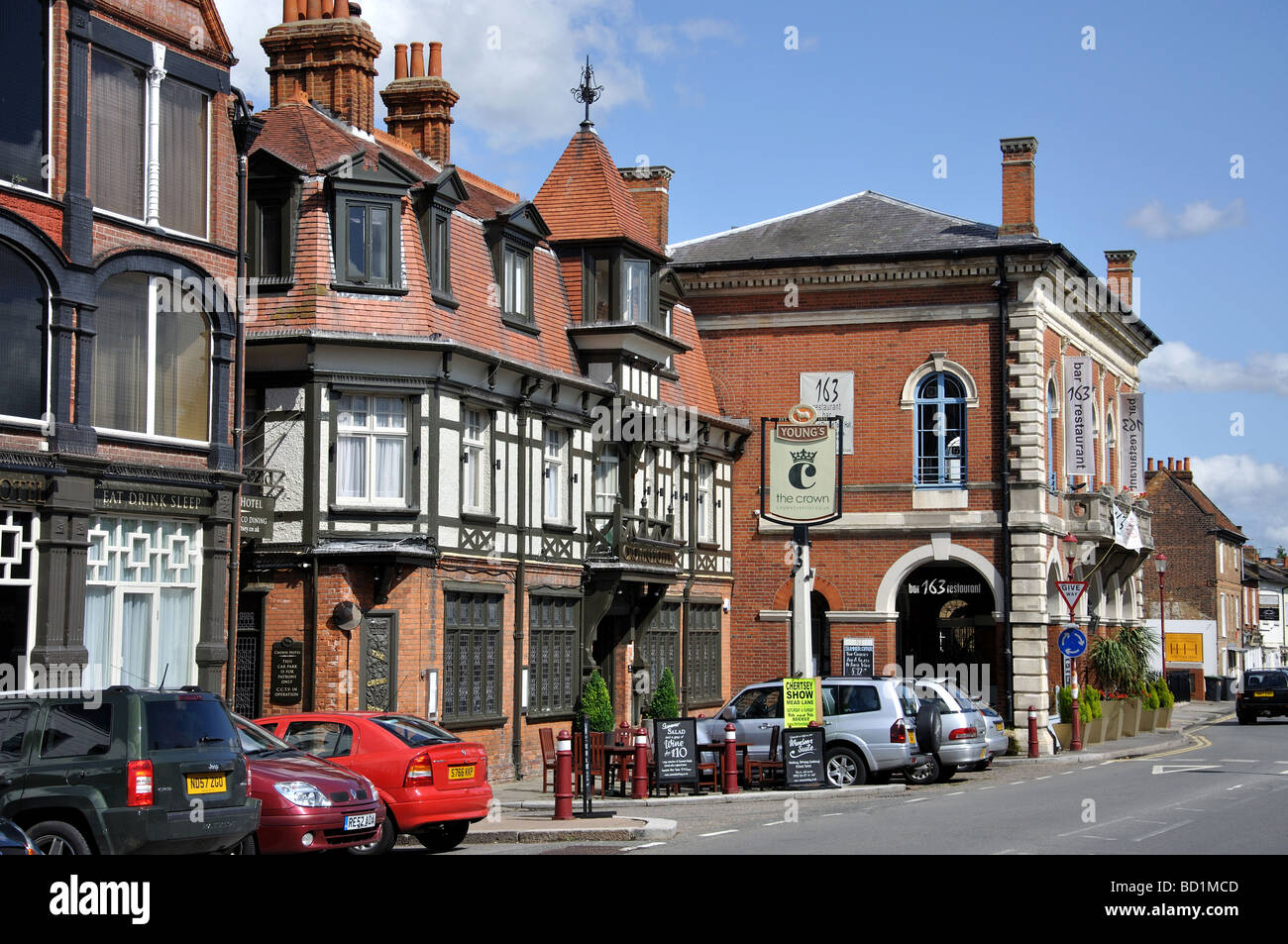 The Crown Pub and Old Town Hall, London Street, Chertsey, Surrey, England, United Kingdom Stock Photo