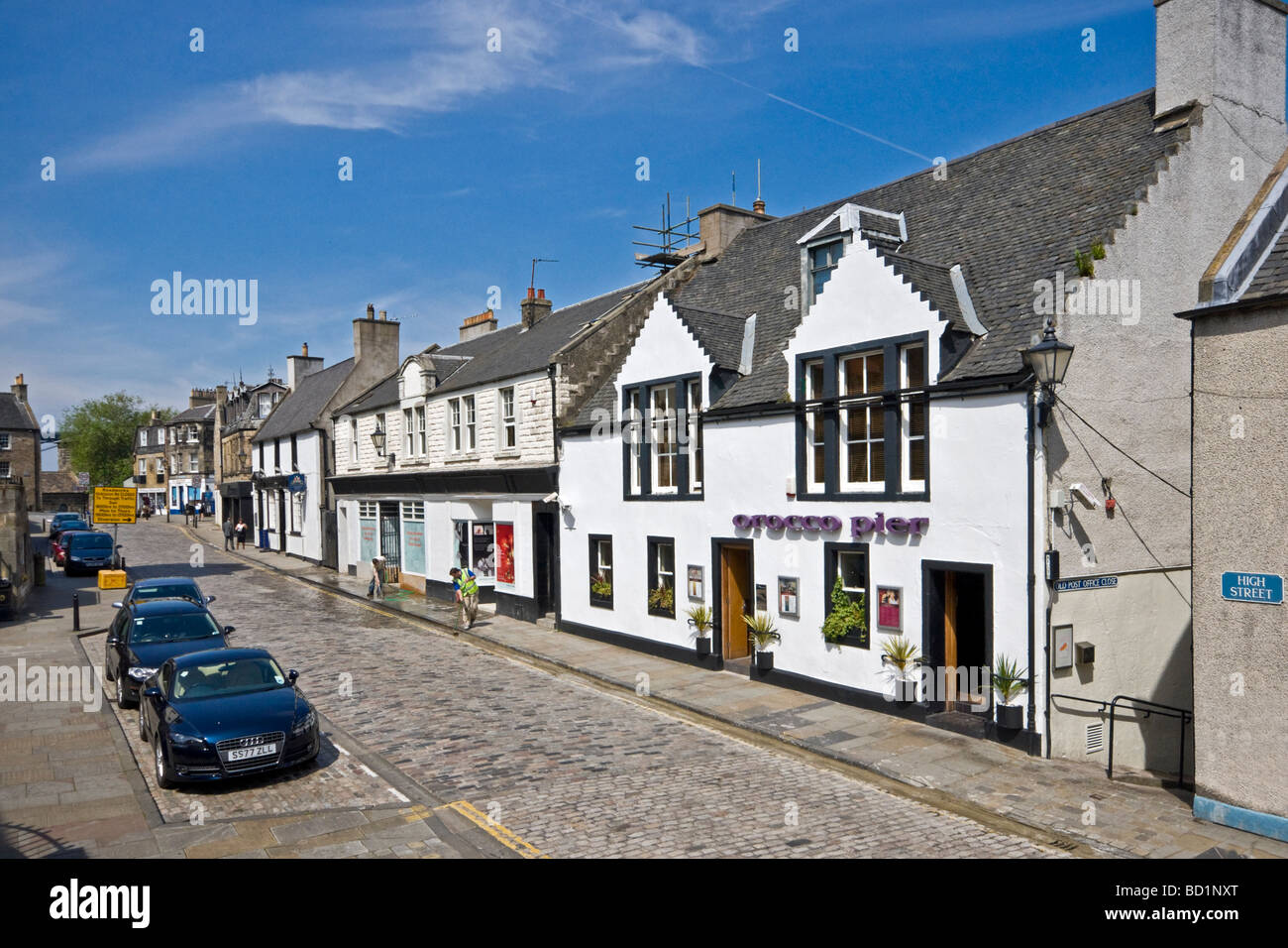 High Street in South Queensferry Lothians Scotland with eating places and shops Stock Photo