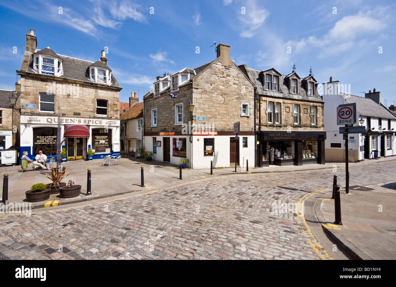 High Street in South Queensferry Lothians Scotland with eating places and shops Stock Photo
