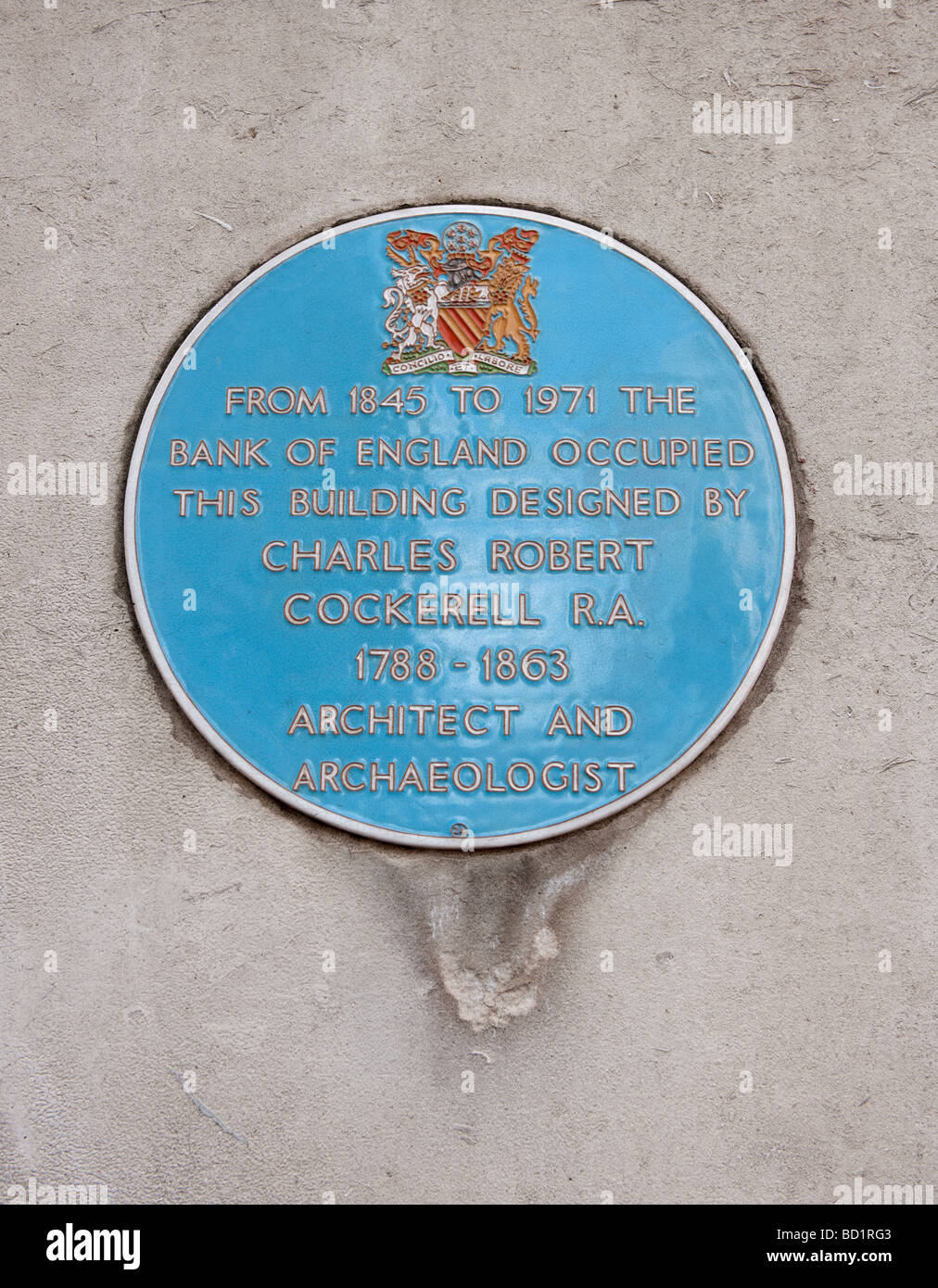 Plaque marking the site of the Bank of England when it was in Manchester, England Stock Photo