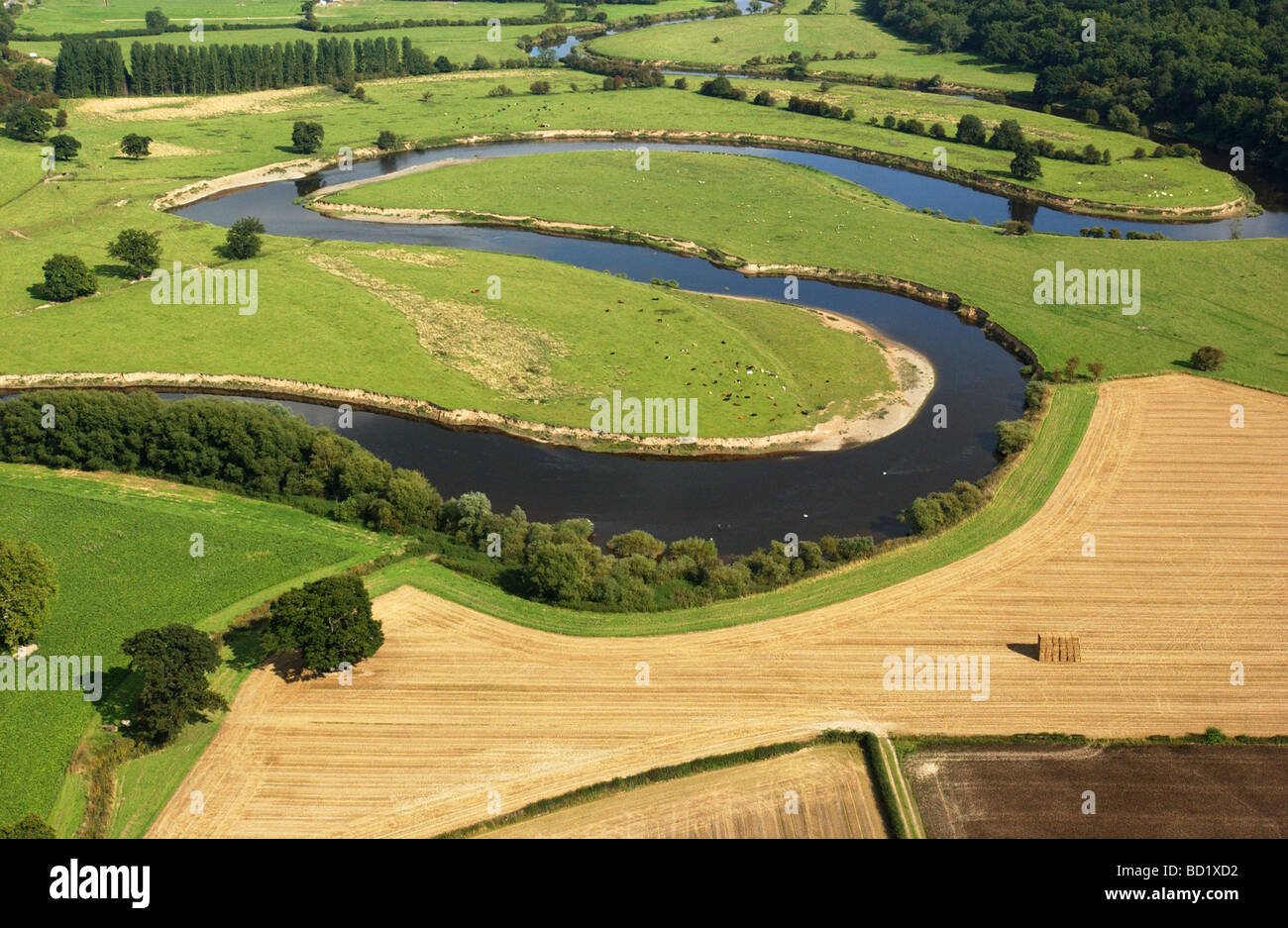 Aerial View Of The River Severn Winding Its Way Through Leighton In aerial-view-of-the-river-severn-winding-its-way-through-leighton-in