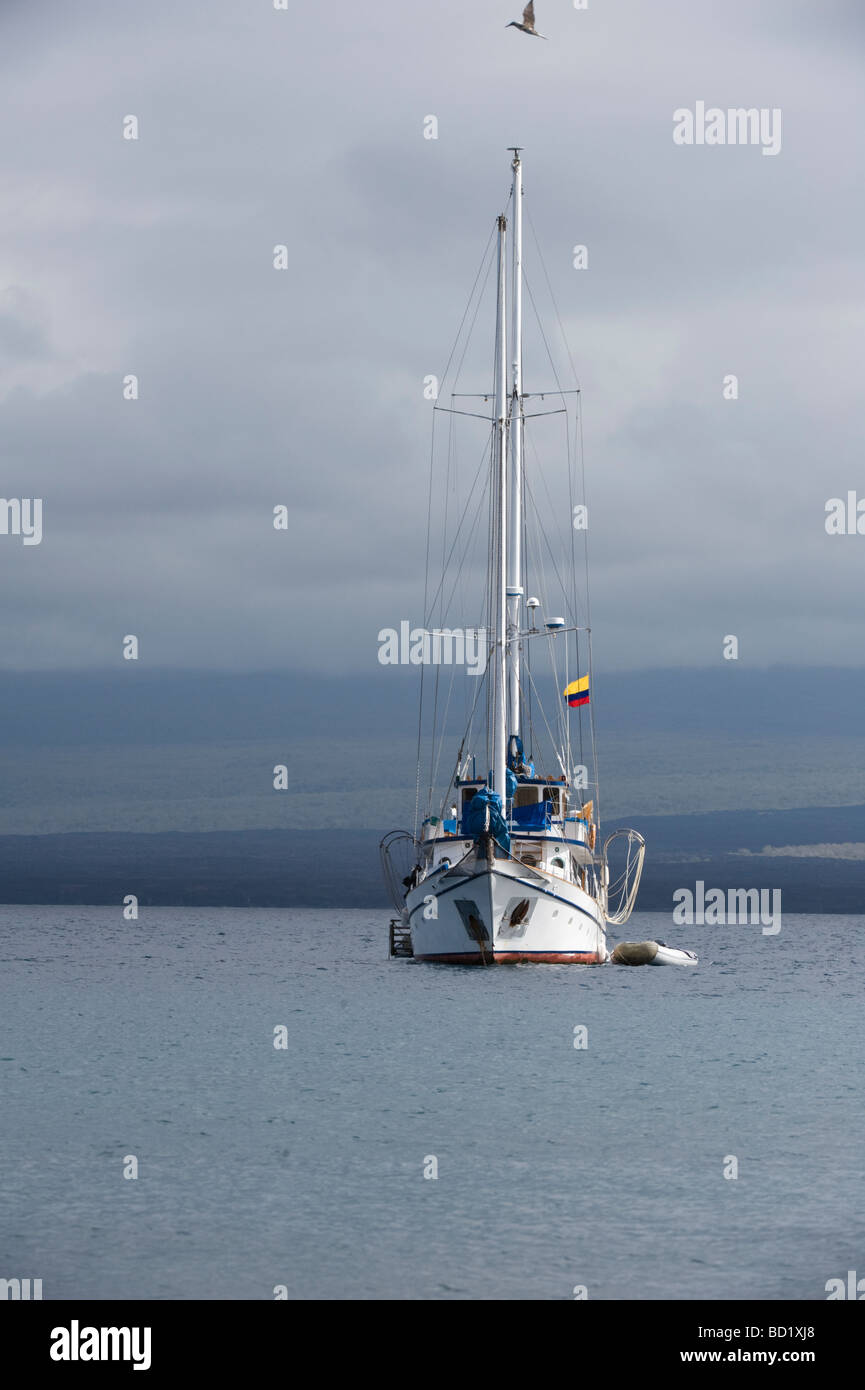 Motor Sailing Boat 'Cachalote' moored off coast of  Rabida Island Galapagos Pacific Ocean South America May Stock Photo