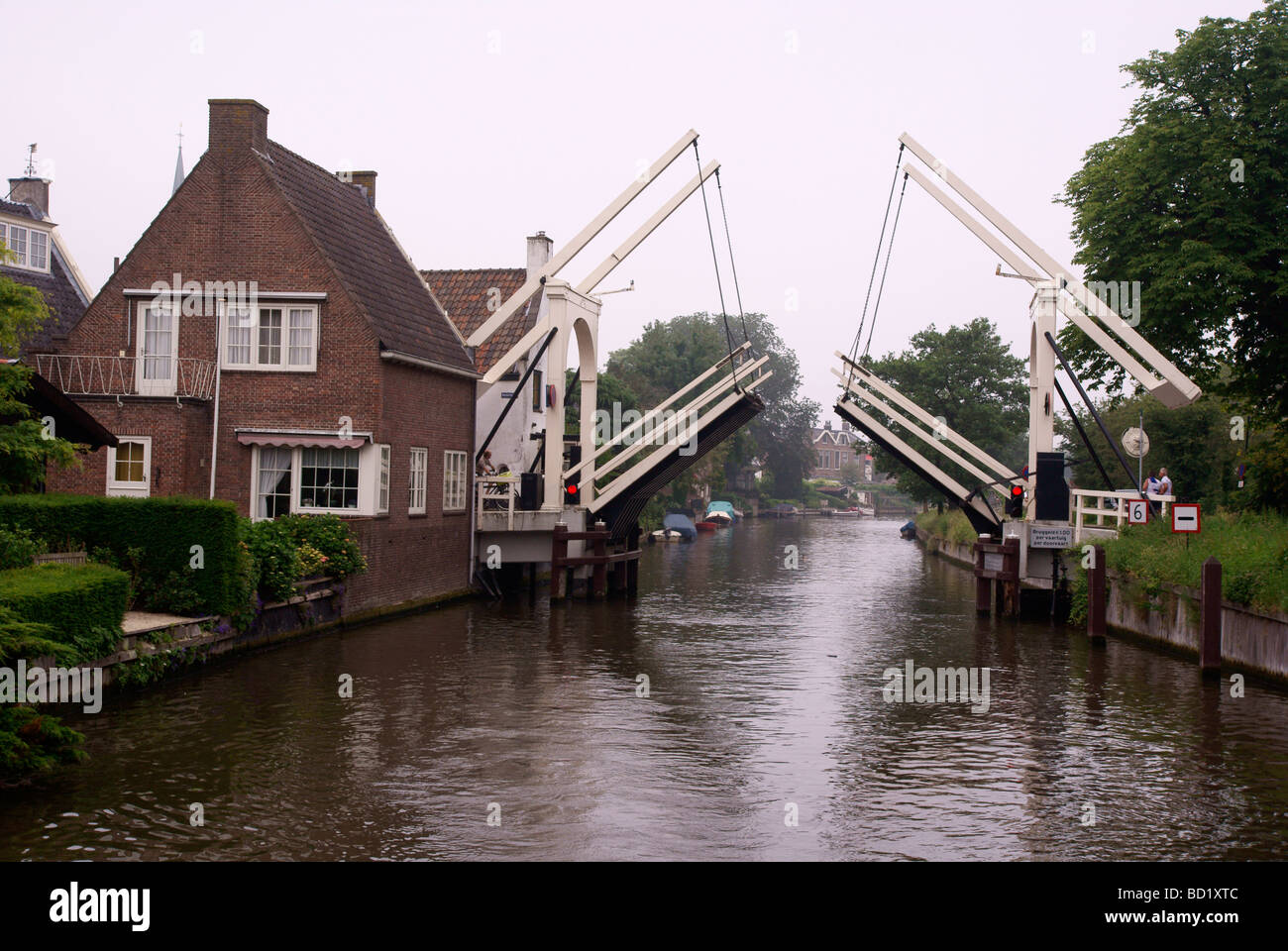 A typical twin draw bridge on the River Vecht Stock Photo
